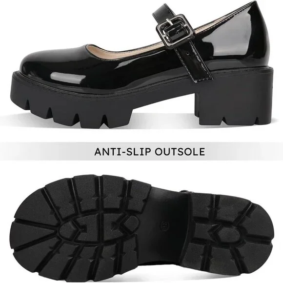 Women Chunky Mary Jane Platform Shoes Patent Leather Rubber Sole Size 6 - Picture 2 of 7